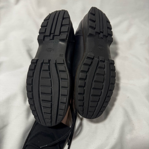 Italian Black Leather Combat Chunky Boots Lace-Up  7.5 38 Goth Grunge Biker Fall - Picture 8 of 11